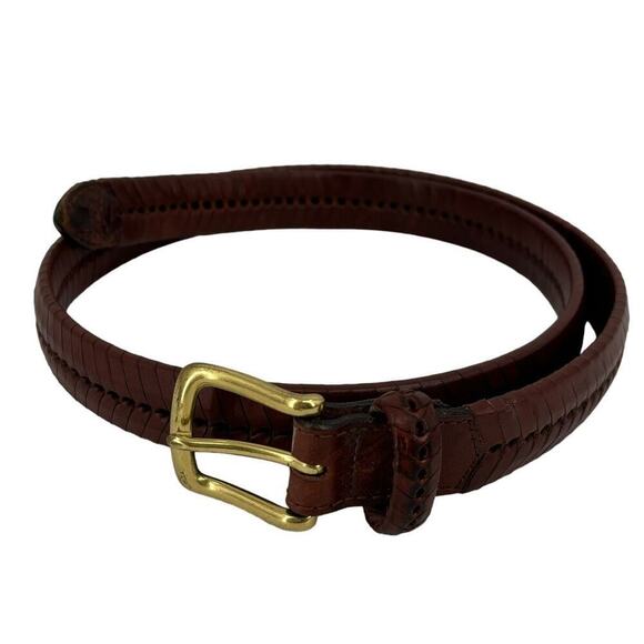 Brighton Men's Leather Belt Chevron Whipstitch Brown Gold Tone Buckle Size 42 - Picture 1 of 5